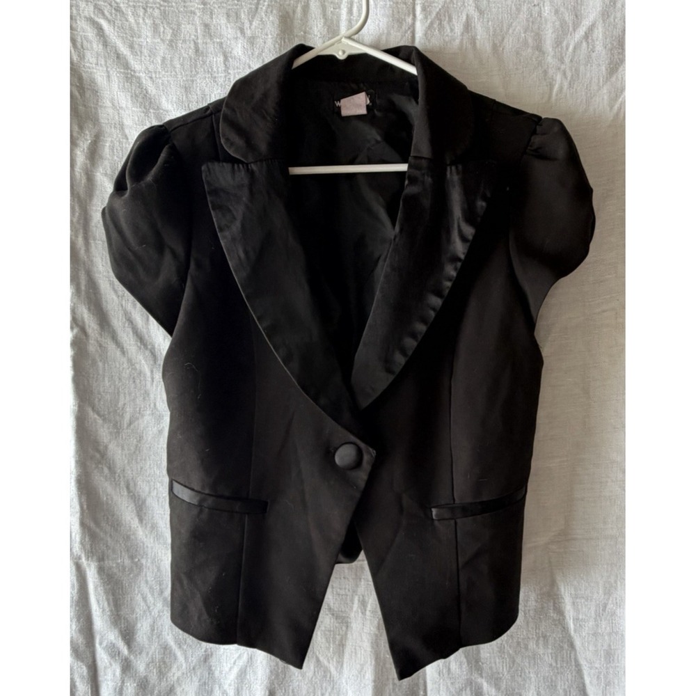 Wet‎ Seal Women's Black Blazer Jacket With Rouched Sleeves Size Large